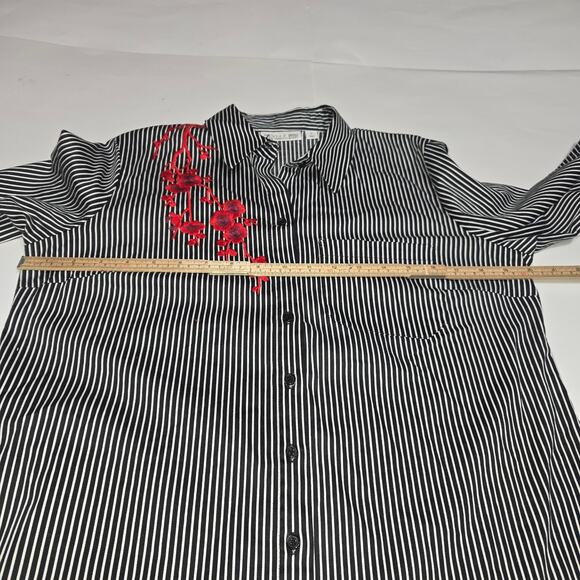 7th Avenue Design Studio NY&Co Womens Medium Shirt Embroidered Floral Striped - Picture 9 of 12